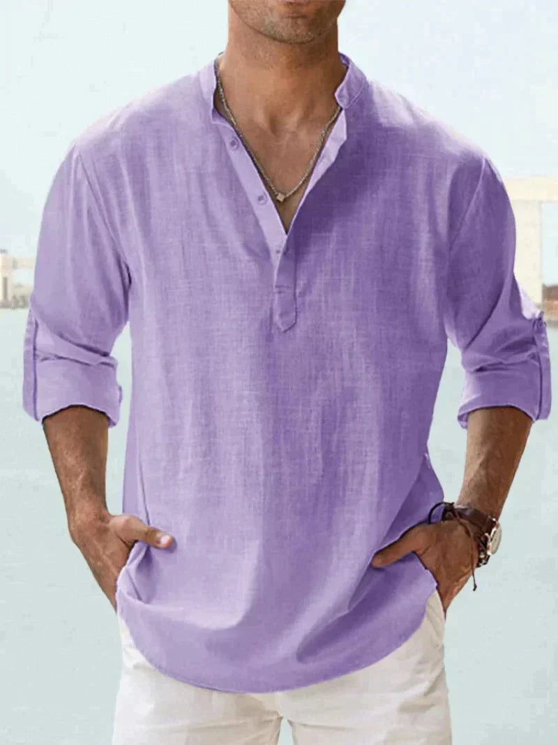 "Chemise homme col ouvert décontractée navy bleu élégante, coupe fluide pour style estival chic et confortable"