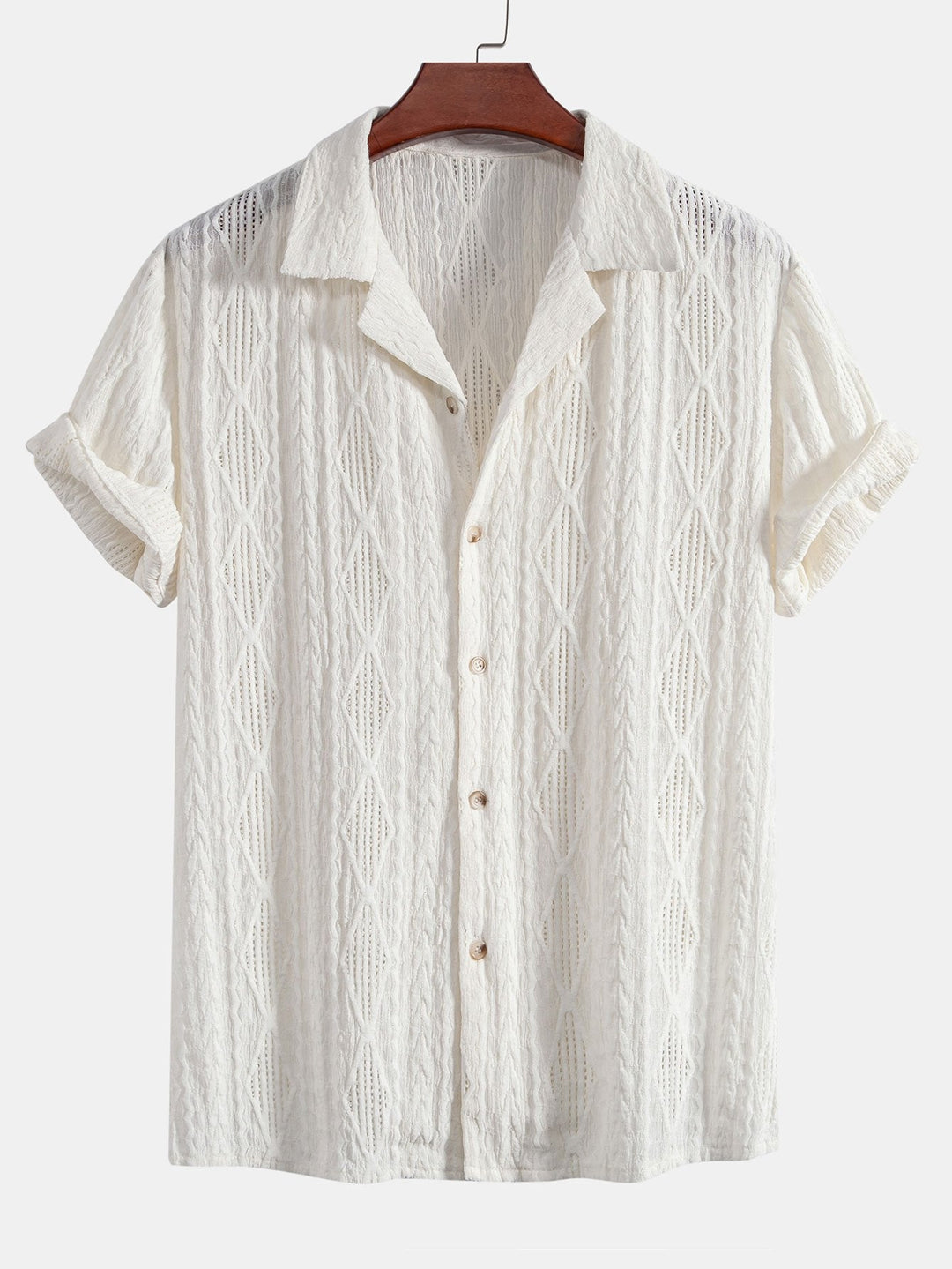 "Chemise homme décontractée en jacquard, texture élégante, coupe moderne, disponible beige, café, noir"