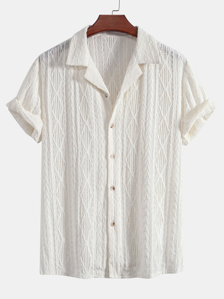 "Chemise homme décontractée en jacquard, texture élégante, coupe moderne, disponible beige, café, noir"