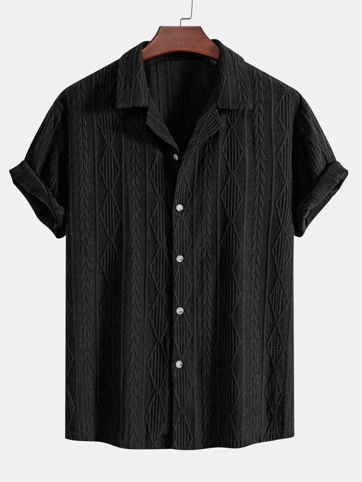 "Chemise homme décontractée en jacquard, texture élégante, coupe moderne, disponible beige, café, noir"