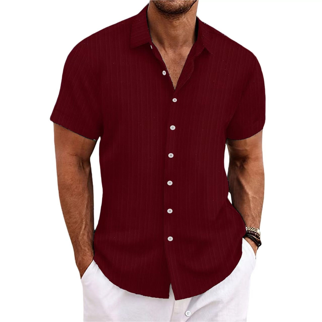 "Chemise homme élégante, manches longues, rayures, coton et lin, idéale pour style formel ou décontracté."