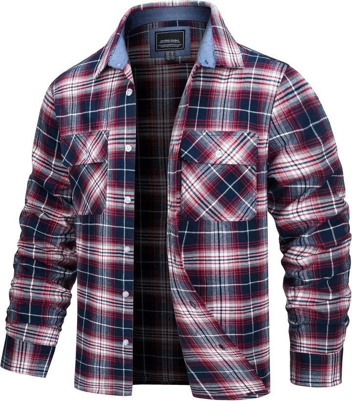 "Chemise homme en flanelle à carreaux, douce et élégante, avec col retourné et coupe classique pour confort optimal."