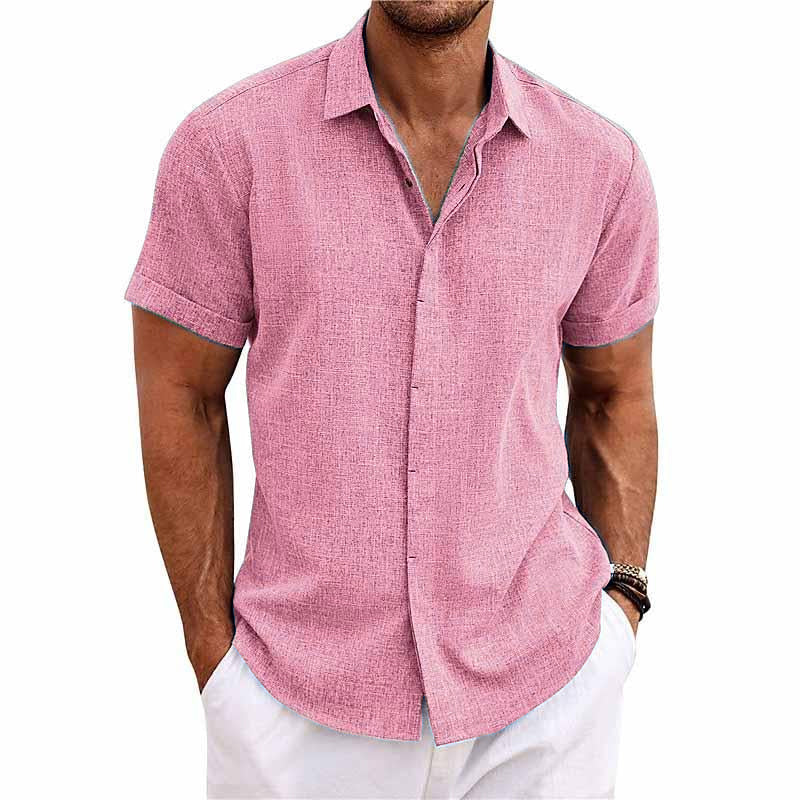 "Chemise homme en lin et coton, manches courtes, col uni, estivale, couleurs variées, élégante et légère pour l'été"