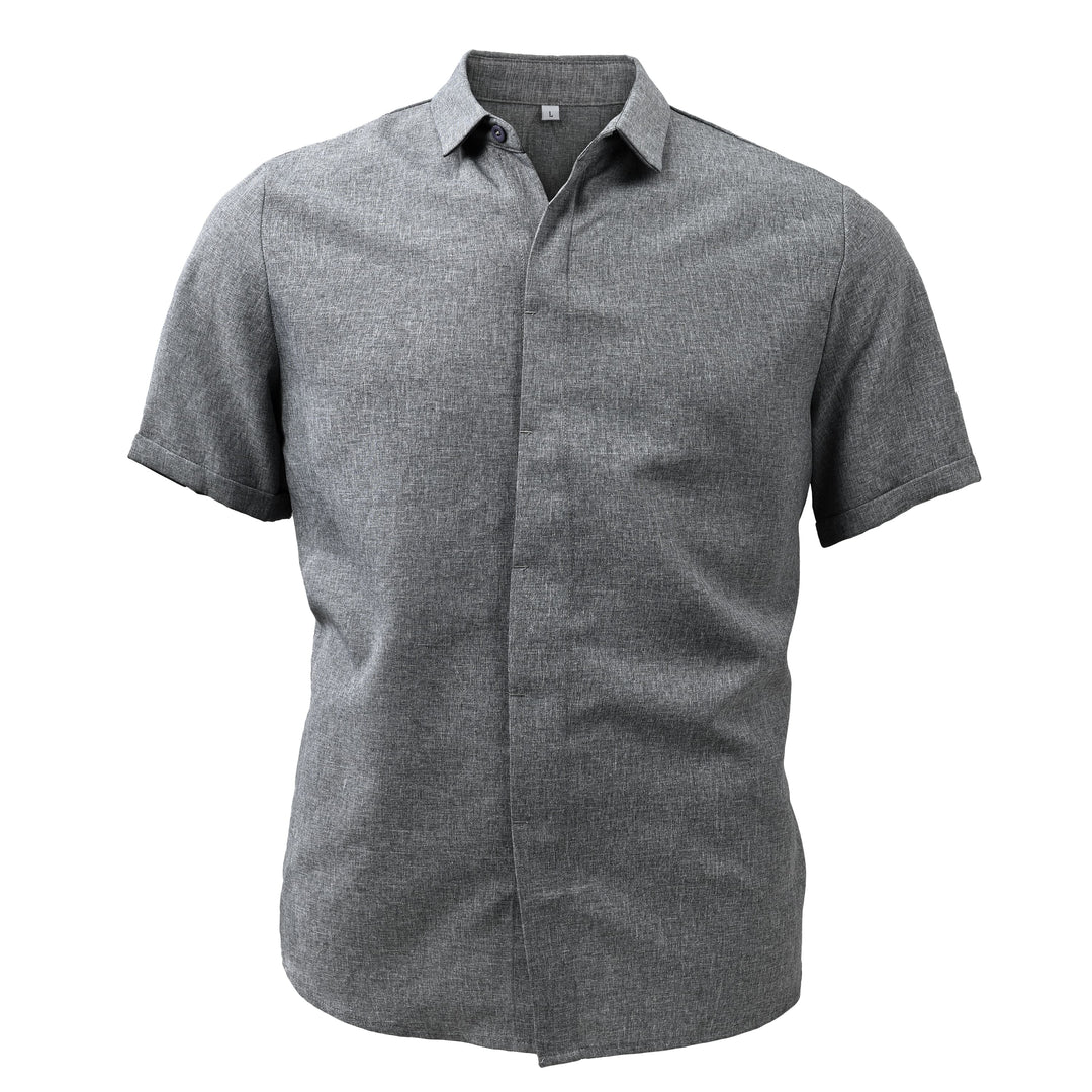 "Chemise homme en lin et coton, manches courtes, col uni, estivale, couleurs variées, élégante et légère pour l'été"