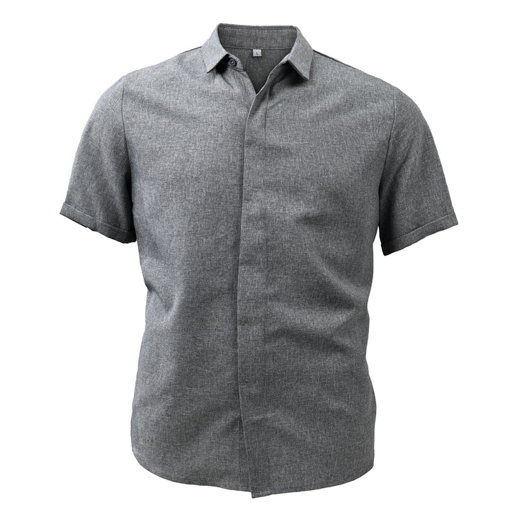 "Chemise homme en lin et coton, manches courtes, col uni, estivale, couleurs variées, élégante et légère pour l'été"