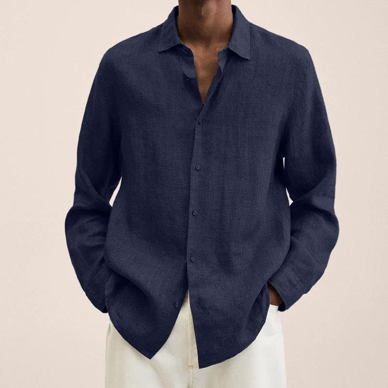 "Chemise homme en lin, respirante, coupe ajustée, col craquant, élégante et confortable pour occasions formelles et décontrac