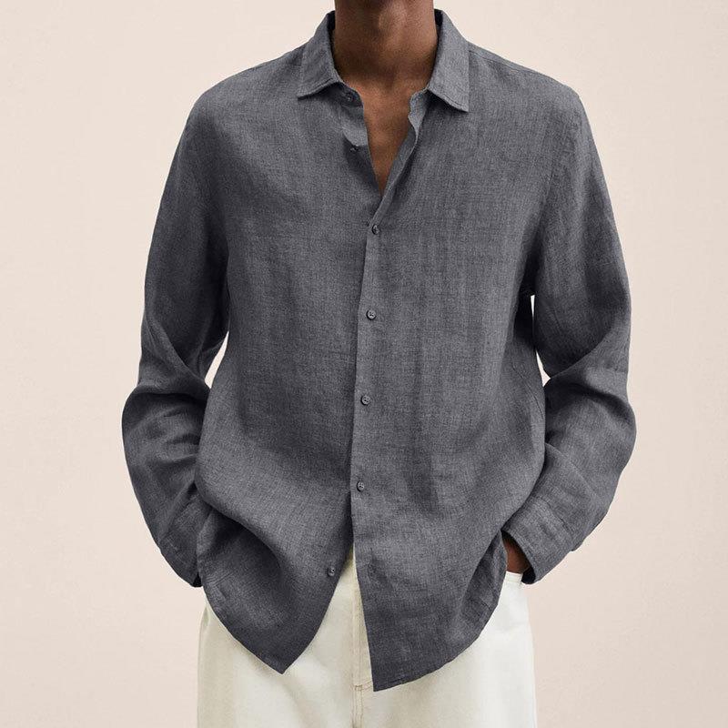 "Chemise homme en lin, respirante, coupe ajustée, col craquant, élégante et confortable pour occasions formelles et décontrac