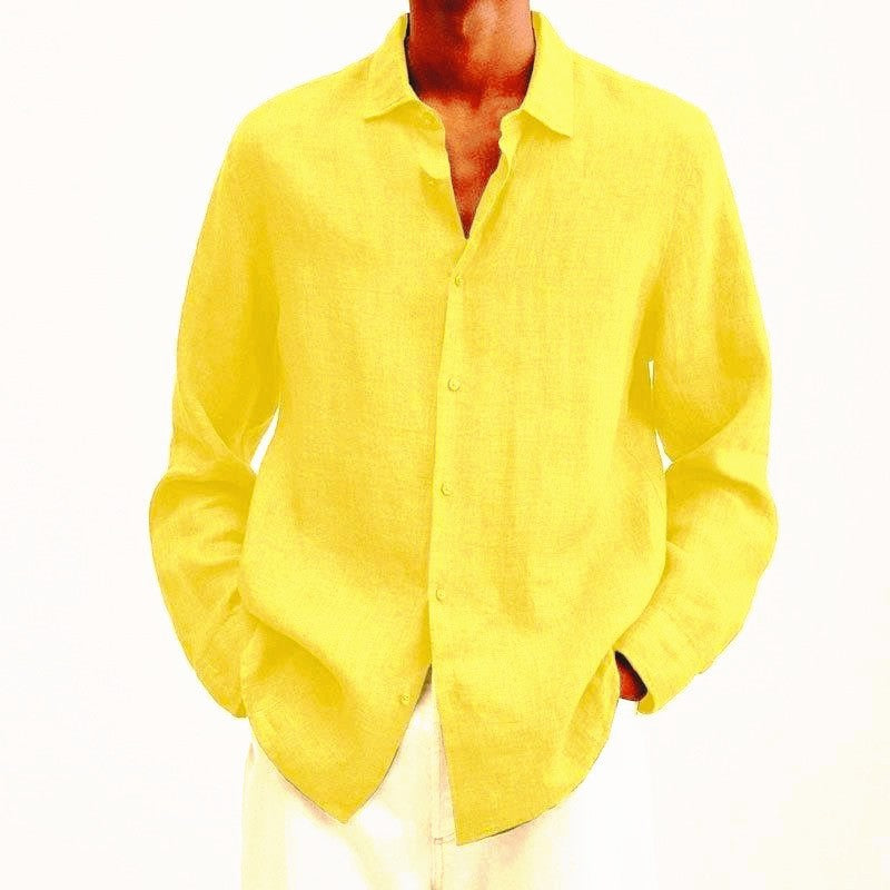 "Chemise homme en lin, respirante, coupe ajustée, col craquant, élégante et confortable pour occasions formelles et décontrac