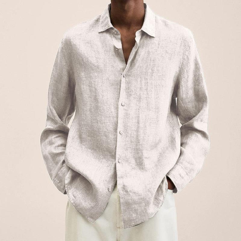 "Chemise homme en lin, respirante, coupe ajustée, col craquant, élégante et confortable pour occasions formelles et décontrac