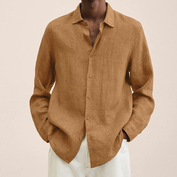 "Chemise homme en lin, respirante, coupe ajustée, col craquant, élégante et confortable pour occasions formelles et décontrac