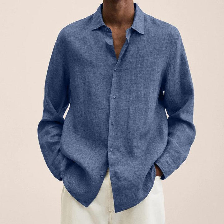 "Chemise homme en lin, respirante, coupe ajustée, col craquant, élégante et confortable pour occasions formelles et décontrac