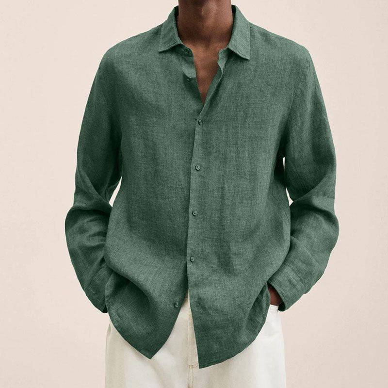 "Chemise homme en lin, respirante, coupe ajustée, col craquant, élégante et confortable pour occasions formelles et décontrac