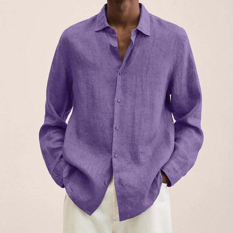 "Chemise homme en lin, respirante, coupe ajustée, col craquant, élégante et confortable pour occasions formelles et décontrac
