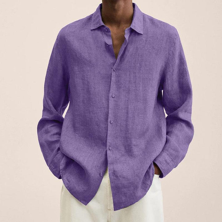 "Chemise homme en lin, respirante, coupe ajustée, col craquant, élégante et confortable pour occasions formelles et décontrac