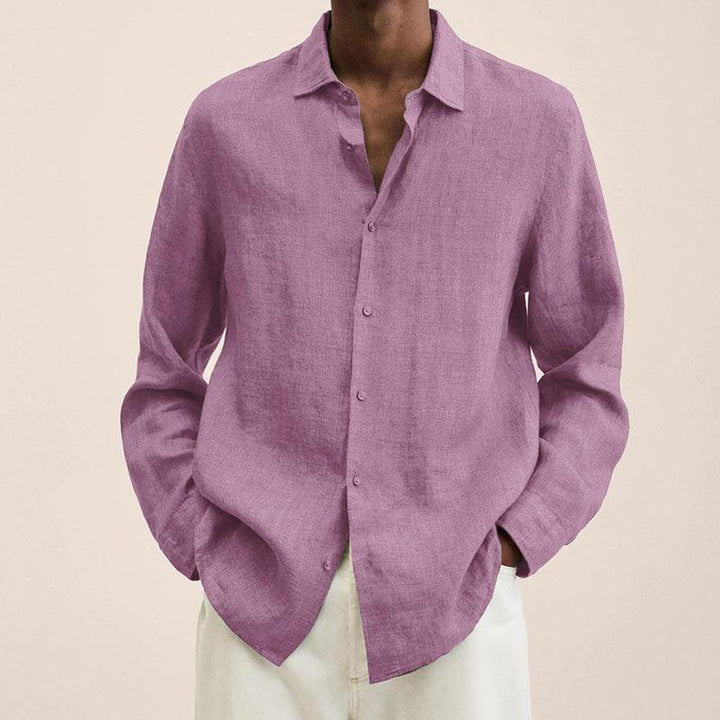 "Chemise homme en lin, respirante, coupe ajustée, col craquant, élégante et confortable pour occasions formelles et décontrac