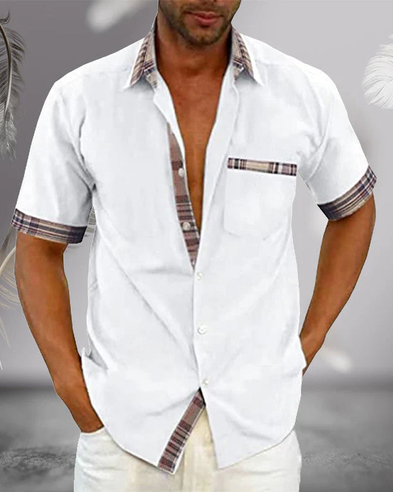 "Chemise homme manches courtes élégante, polyvalente, tissu respirant, coupe ajustée, couleurs variées pour toutes occasions.