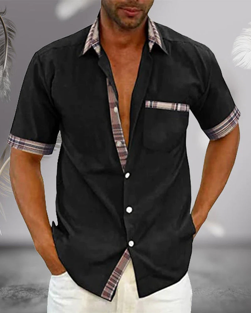 "Chemise homme manches courtes élégante, polyvalente, tissu respirant, coupe ajustée, couleurs variées pour toutes occasions.
