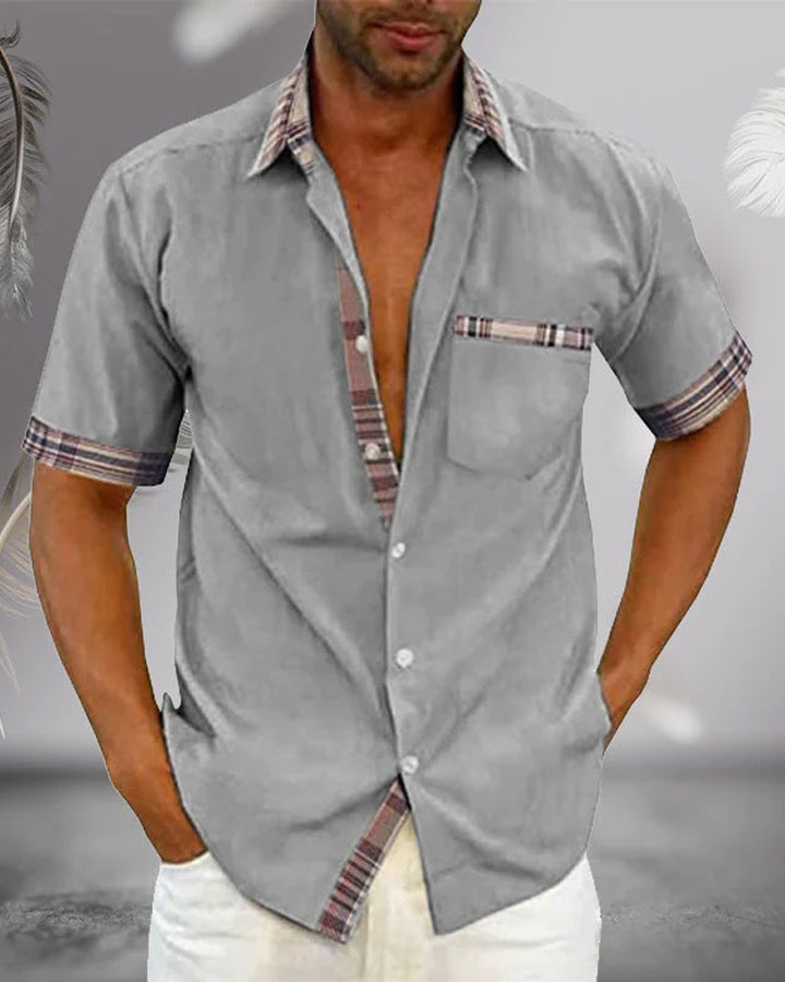 "Chemise homme manches courtes élégante, polyvalente, tissu respirant, coupe ajustée, couleurs variées pour toutes occasions.
