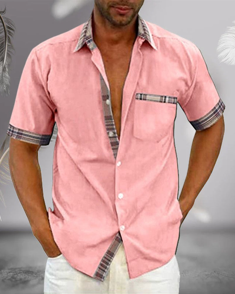 "Chemise homme manches courtes élégante, polyvalente, tissu respirant, coupe ajustée, couleurs variées pour toutes occasions.