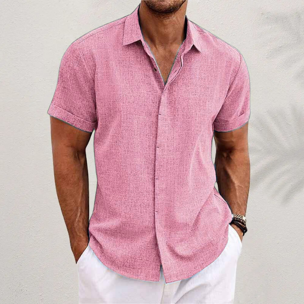 Chemise homme manches courtes, style décontracté, design moderne, coton et lin, parfaite pour été, légère et élégante.