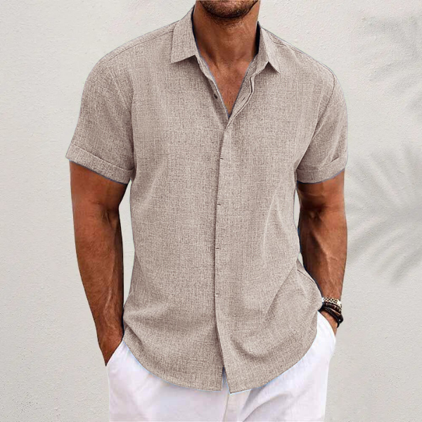 Chemise homme manches courtes, style décontracté, design moderne, coton et lin, parfaite pour été, légère et élégante.