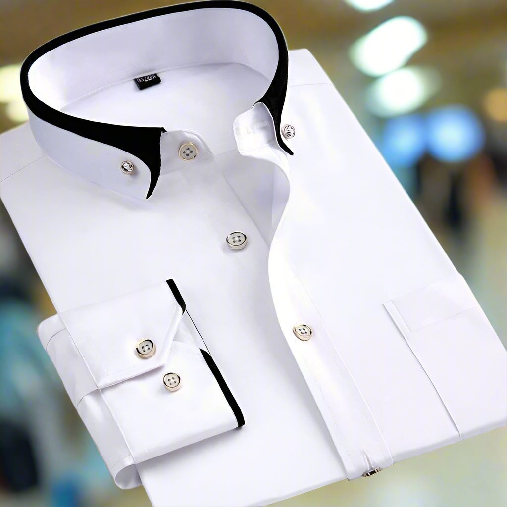 "Chemise homme manches longues, coupe ajustée, tissu doux et respirant, élégance pour occasions formelles et décontractées"