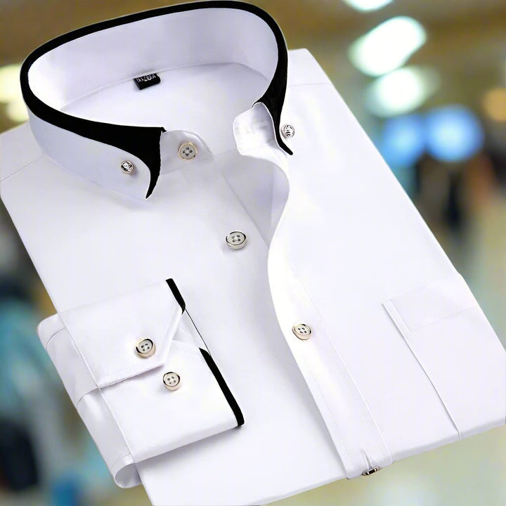 "Chemise homme manches longues, coupe ajustée, tissu doux et respirant, élégance pour occasions formelles et décontractées"