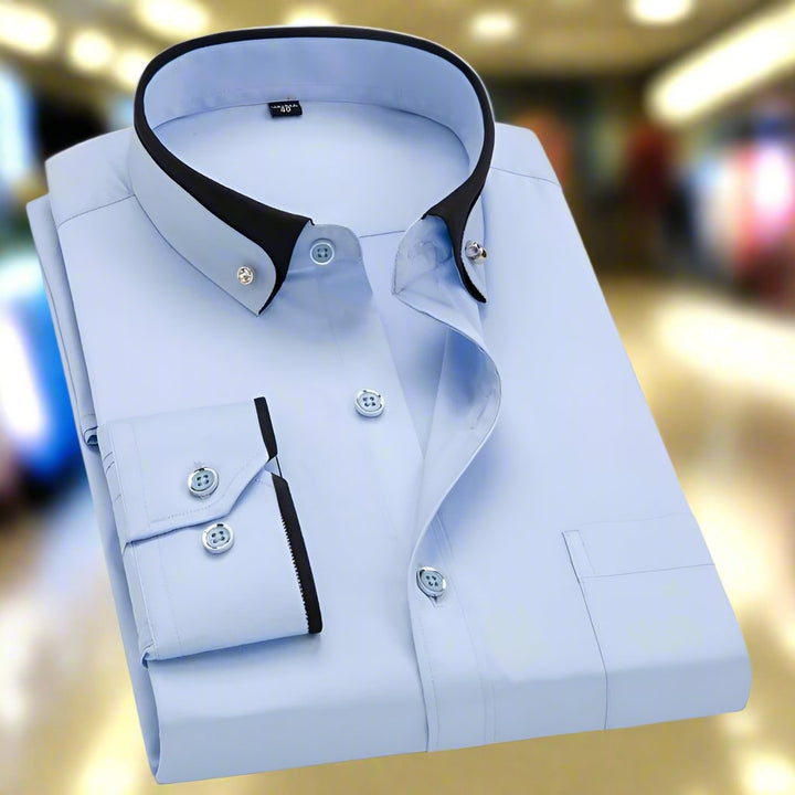 "Chemise homme manches longues, coupe ajustée, tissu doux et respirant, élégance pour occasions formelles et décontractées"