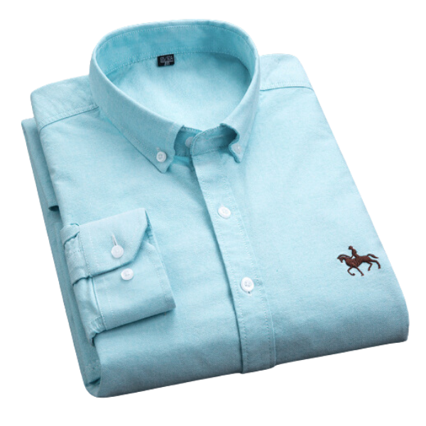 "Chemise homme manches longues élégante et confortable, tissu bleu, idéale pour occasions professionnelles et décontractées."