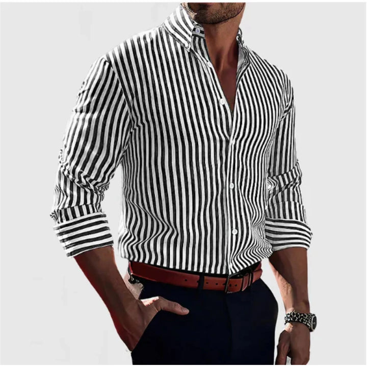 "Chemise homme rayée moderne, manches longues, tissu léger et respirant, parfaite pour les journées chaudes et occasions spéc