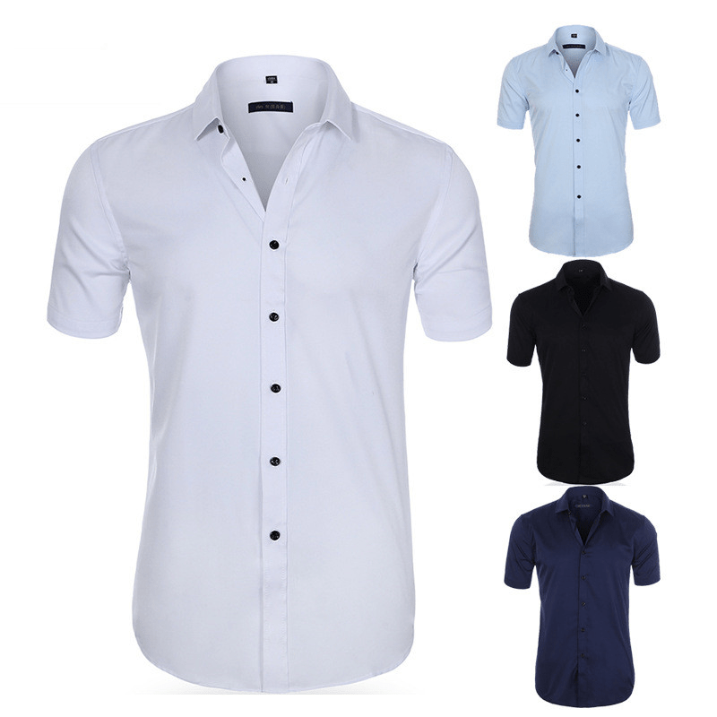"Chemise infroissable homme, élastique et respirante, élégante, idéale pour un look soigné toute la journée."