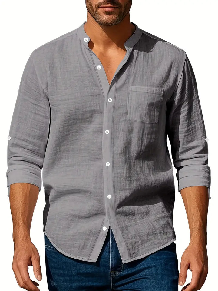 "Chemise légère en lin pour homme, respirante, élégante, idéale pour l'été, coloris classique, manches longues."