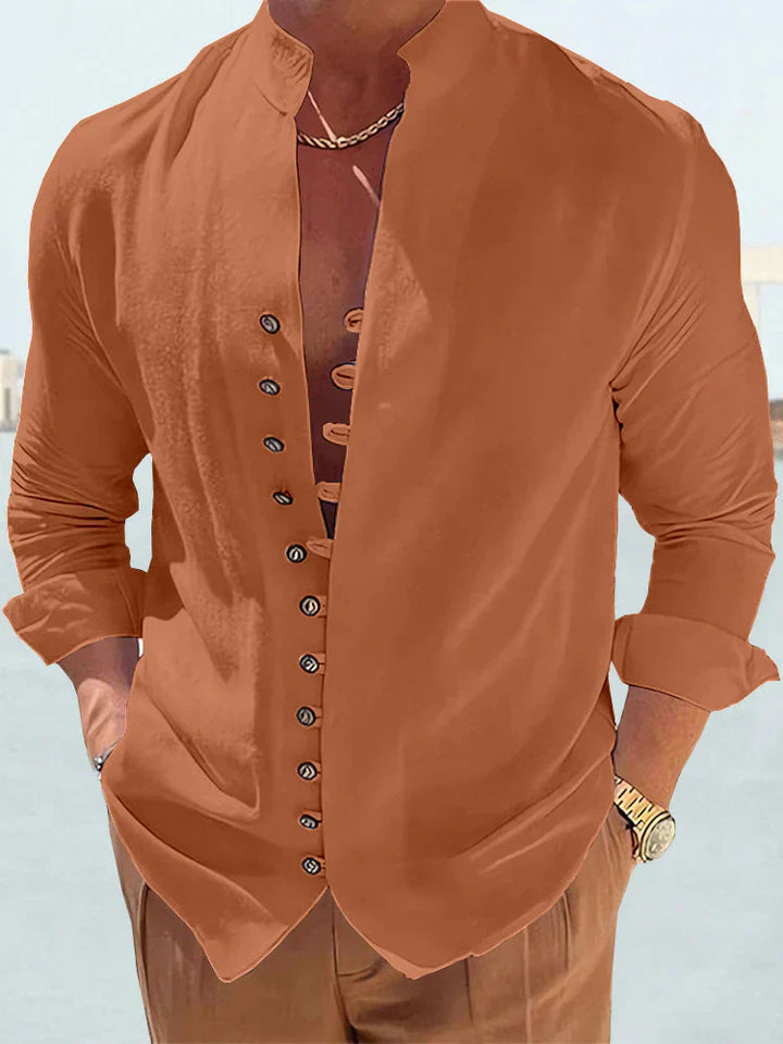 "Chemise lin homme, élégante et polyvalente, coupe classique, lignes épurées, idéal pour style moderne et confort optimal."