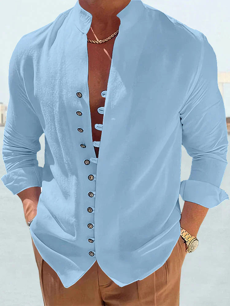 "Chemise lin homme, élégante et polyvalente, coupe classique, lignes épurées, idéal pour style moderne et confort optimal."