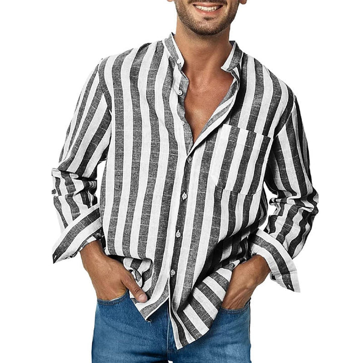 "Chemise rayée en coton pour homme, manches longues, bleu et blanc, style décontracté chic, idéale bureau et sorties"