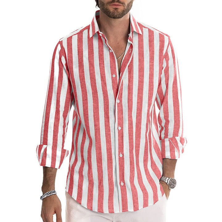 "Chemise rayée en coton pour homme, manches longues, bleu et blanc, style décontracté chic, idéale bureau et sorties"