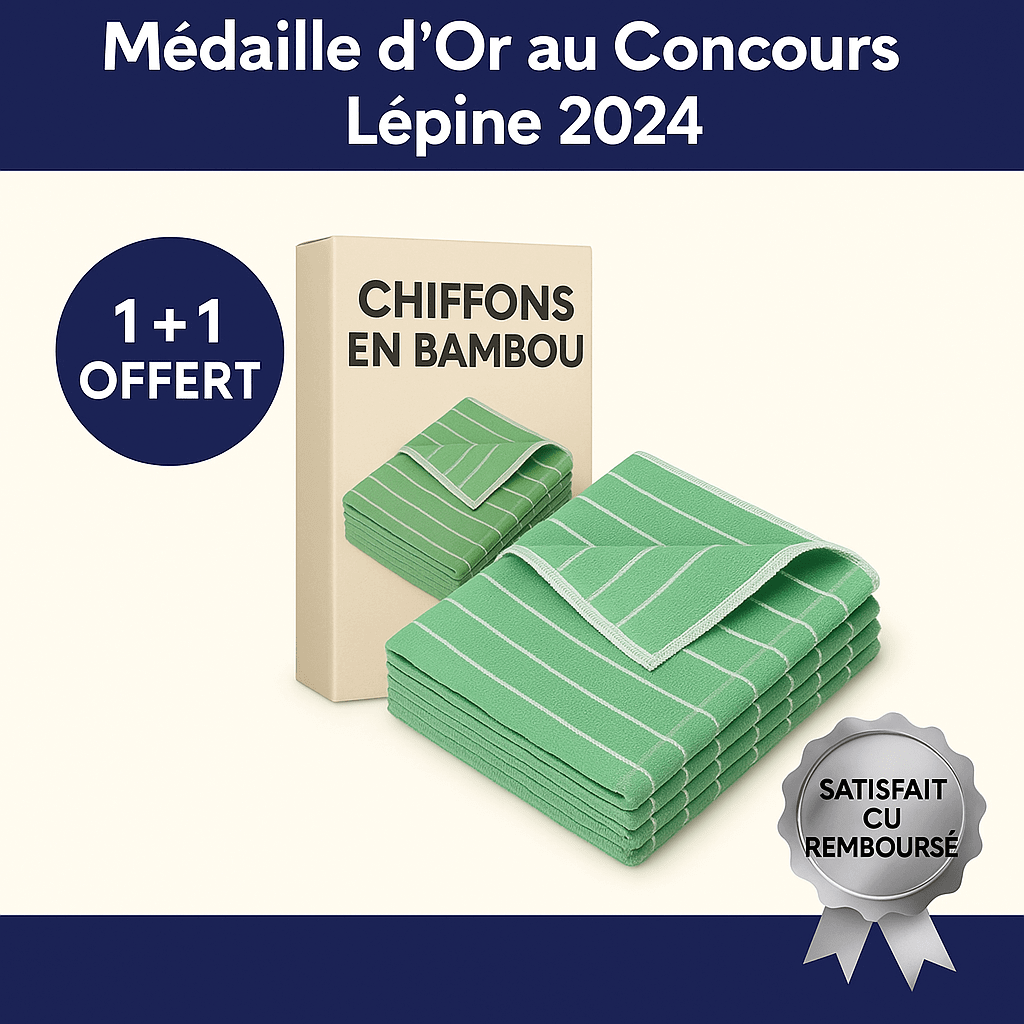"Chiffon en bambou ultra absorbant pour nettoyage écologique, idéal pour surfaces miroir, verre, bois et inox."