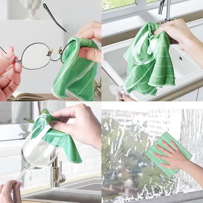 "Chiffon en bambou ultra absorbant pour nettoyage écologique, idéal pour surfaces miroir, verre, bois et inox."