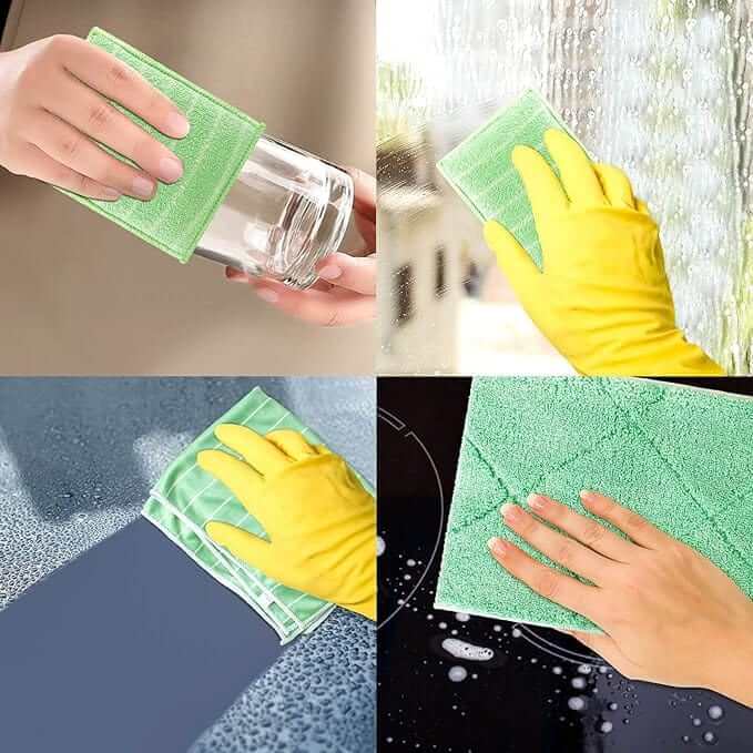"Chiffon en bambou ultra absorbant pour nettoyage écologique, idéal pour surfaces miroir, verre, bois et inox."
