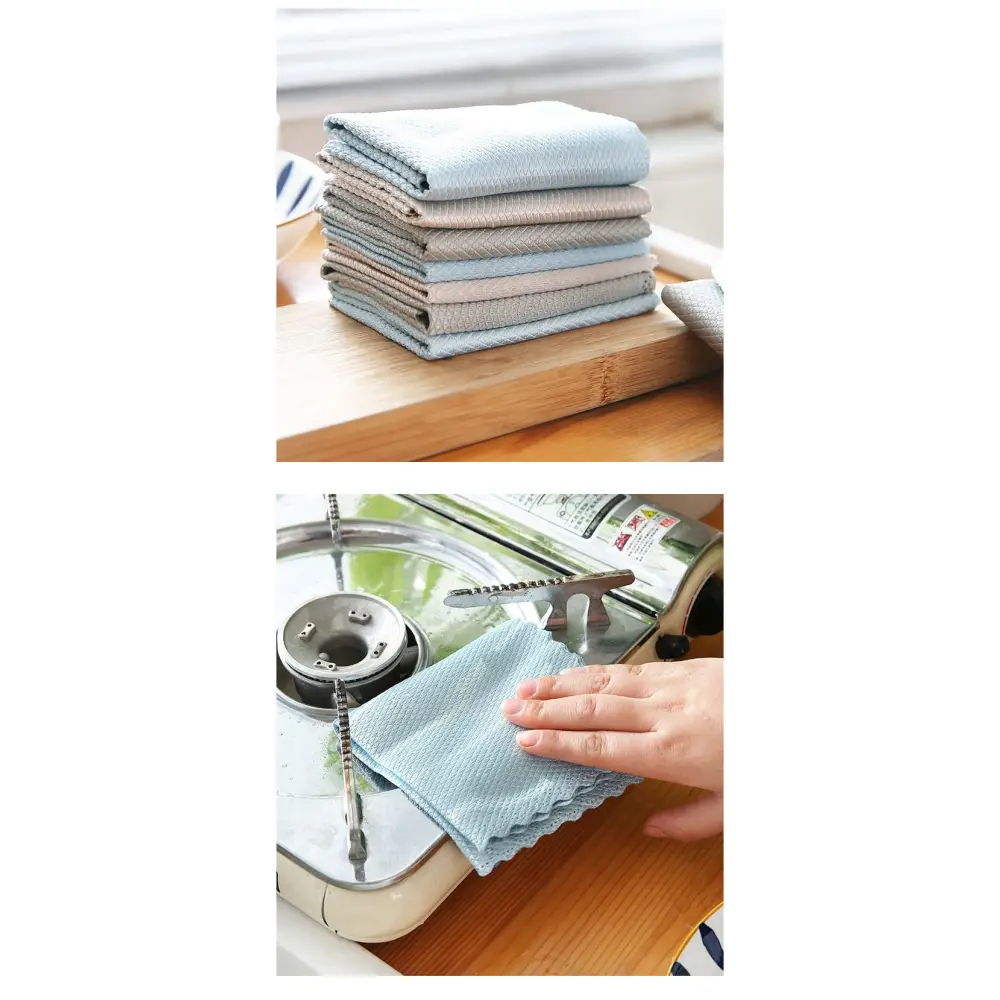 "Chiffons en microfibre de bambou, doux et réutilisables, pour nettoyage sans traces de surfaces délicates."