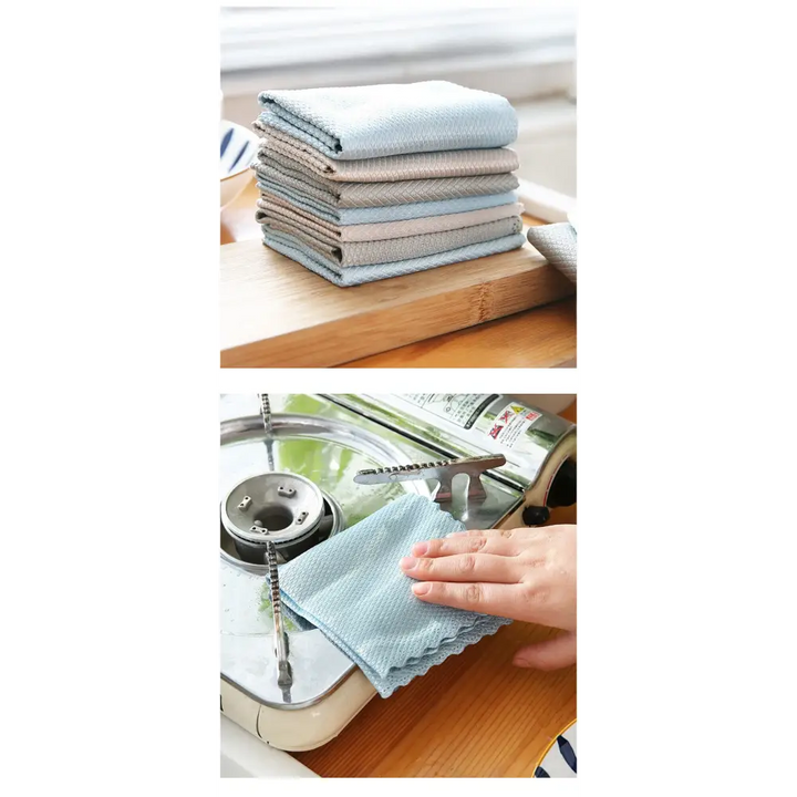 "Chiffons en microfibre de bambou, doux et réutilisables, pour nettoyage sans traces de surfaces délicates."