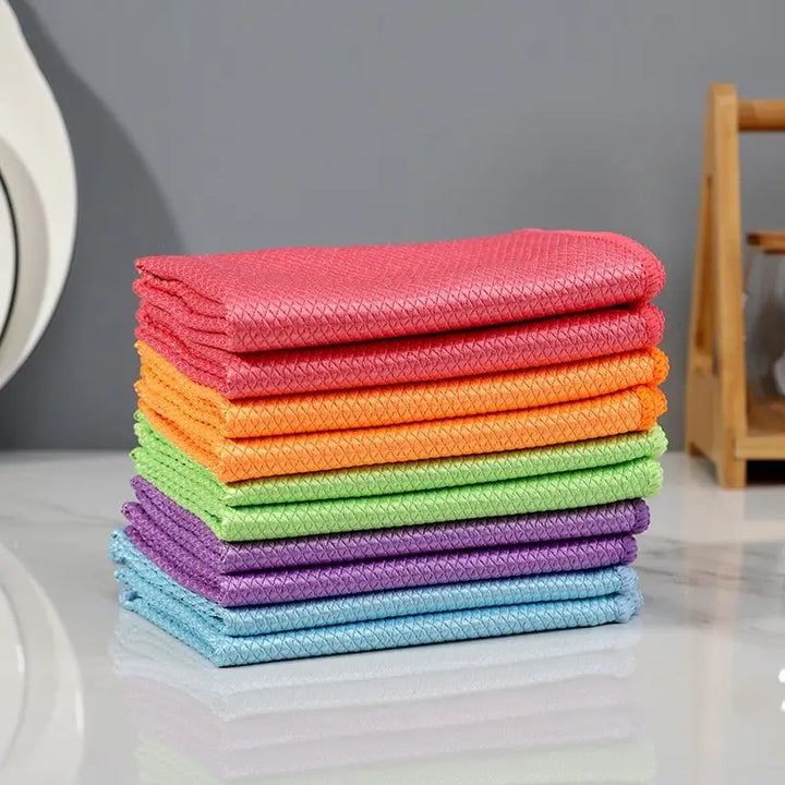 "Chiffons en microfibre de bambou, doux et réutilisables, pour nettoyage sans traces de surfaces délicates."