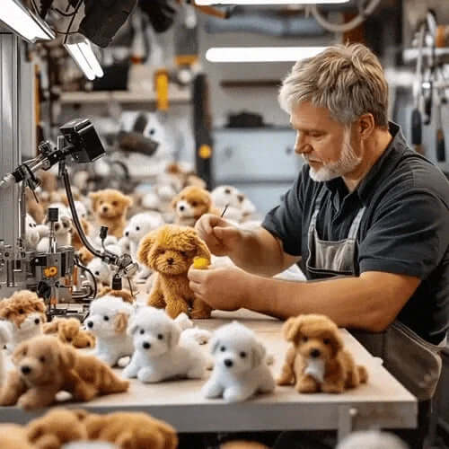 "Chiot interactif blanc réaliste, en peluche douce, stimule le jeu éducatif et l'apprentissage des enfants."