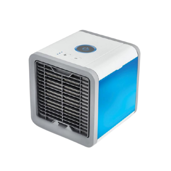 "Climatiseur portable 3-en-1 compact, polyvalent, avec éclairage LED multicolore, idéal pour refroidir et humidifier."