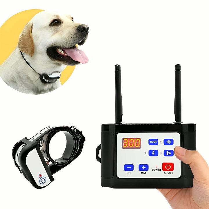 "Clôture électronique sans fil 2-en-1 avec collier de dressage pour chiens, réglable et étanche."