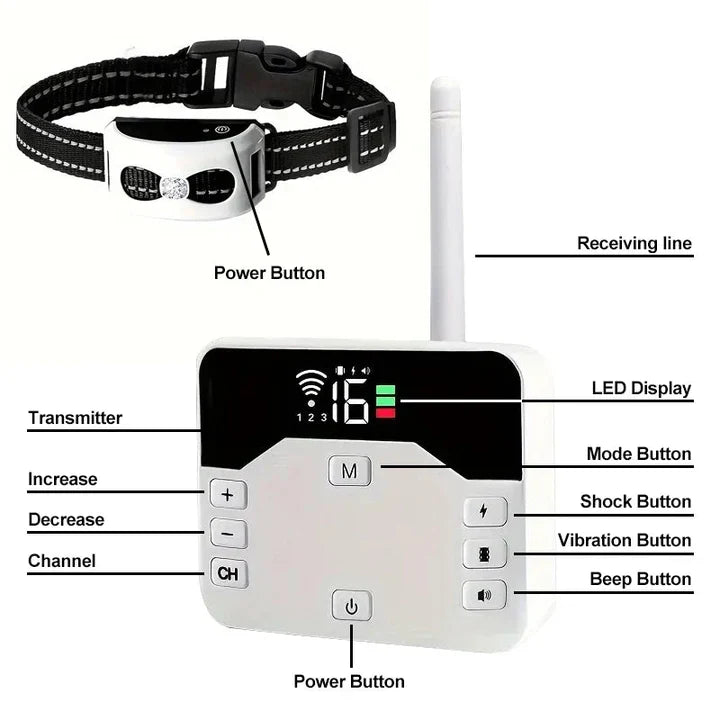 "Clôture invisible sans fil pour chiens et collier de dressage extérieur, solution 2-en-1 sécuritaire et innovante."