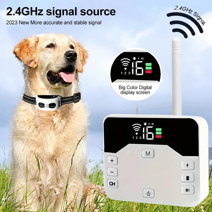 "Clôture invisible sans fil pour chiens et collier de dressage extérieur, solution 2-en-1 sécuritaire et innovante."