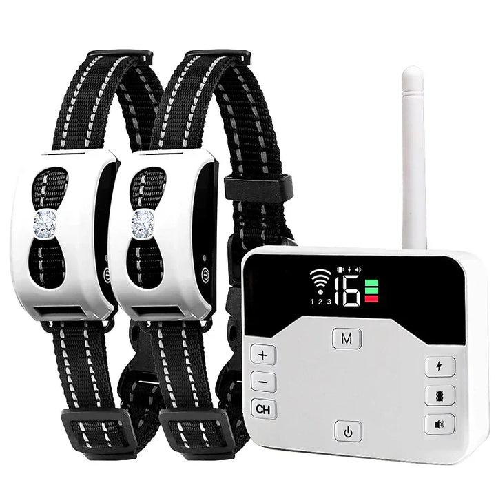 "Clôture sans fil 2-en-1, collier de dressage étanche, rechargeable, 300m de portée, pour chiens, sécurité optimale."