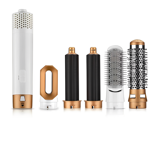 "Coiffeur multifonctionnel 5 en 1 noir, design élégant et compact, idéal pour lisser, boucler et onduler avec efficacité."