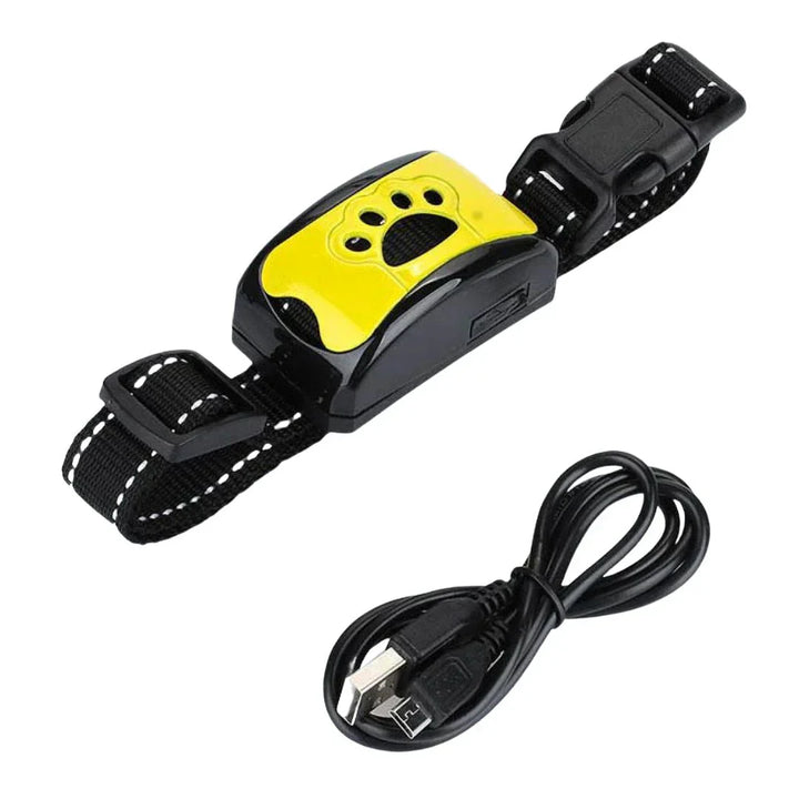 "Collier anti-aboiement chien ergonomique, vibrant, et personnalisable pour une éducation respectueuse et sans stress."